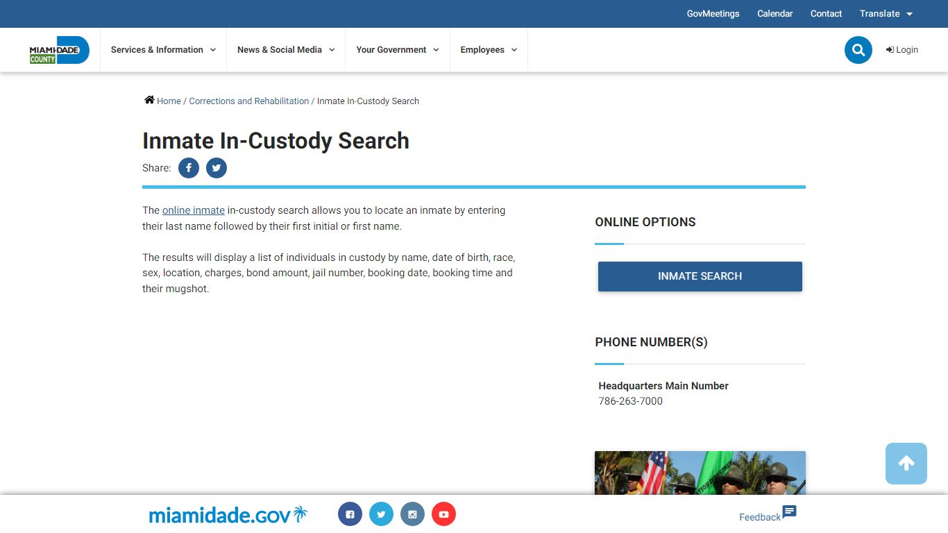 Inmate In-Custody Search - Miami-Dade County, Florida